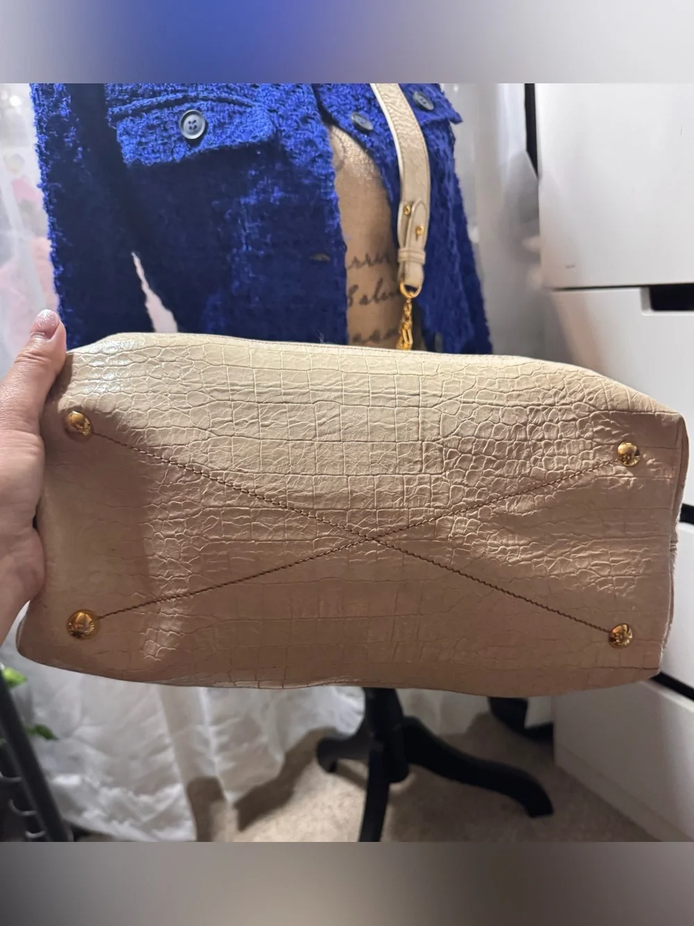 Miu Miu Cream Ivory Croc Embossed Leather Satchel Crossbody Bag